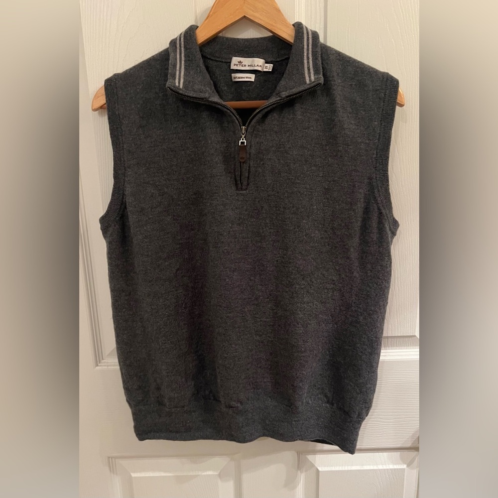 Women’s 100% Merino Wool Crown Peter Millar Grey 1/4 Zip Sweater Vest Sz: XL